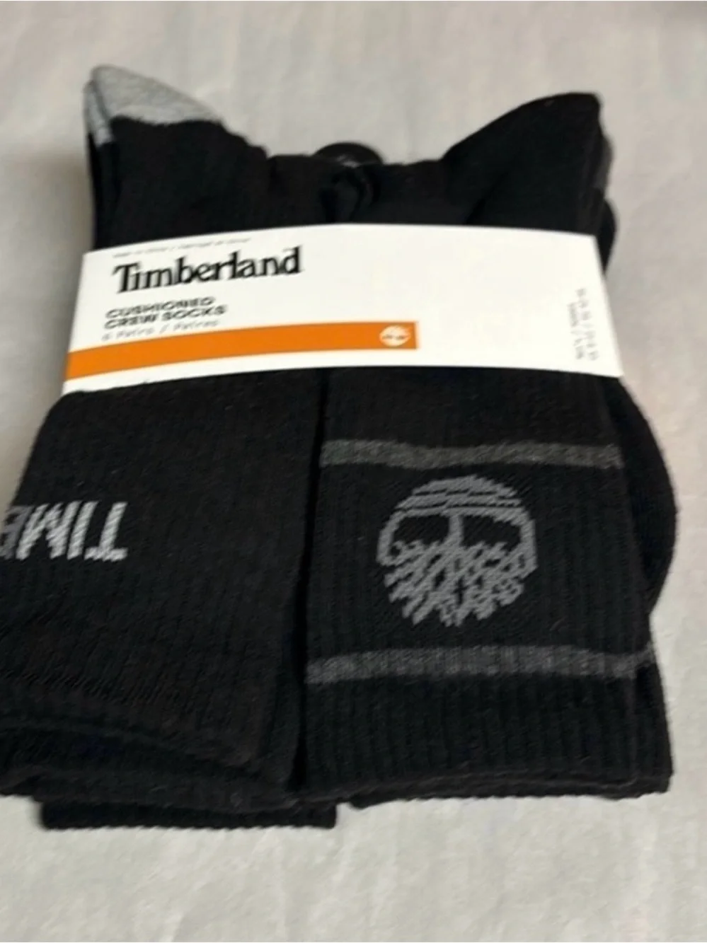 New Timberland Socks 6 Pair Men’s Black Cushioned Crew Casual Activewear Socks